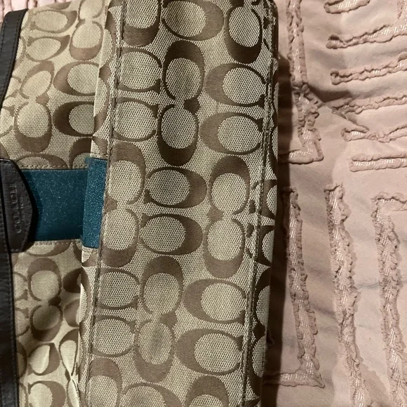 Coach Brown and Blue Monogram Tote - Picture 3 of 11